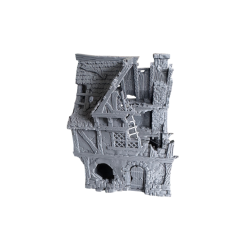 Duży Dom Miejski z galerią nad wejściem, w ruinie