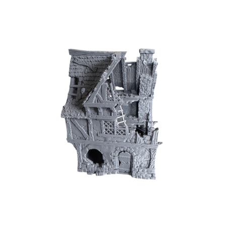 Duży Dom Miejski z galerią nad wejściem, w ruinie