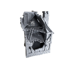 Duży Dom Miejski z galerią nad wejściem, w ruinie