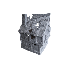 Duży Dom Miejski z galerią nad wejściem, w ruinie